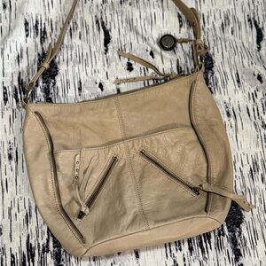 The Sak Taupe Leather Shoulder Bag